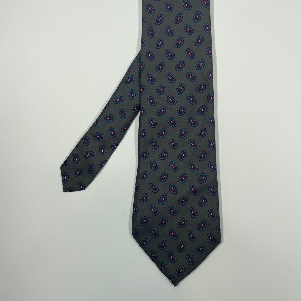 Peterborough Row Grey Paisley Silk Necktie Mens OS